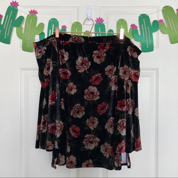 Torrid Velvet Off Shoulder Floral Bell Sleeve Top - Picture 2 of 10
